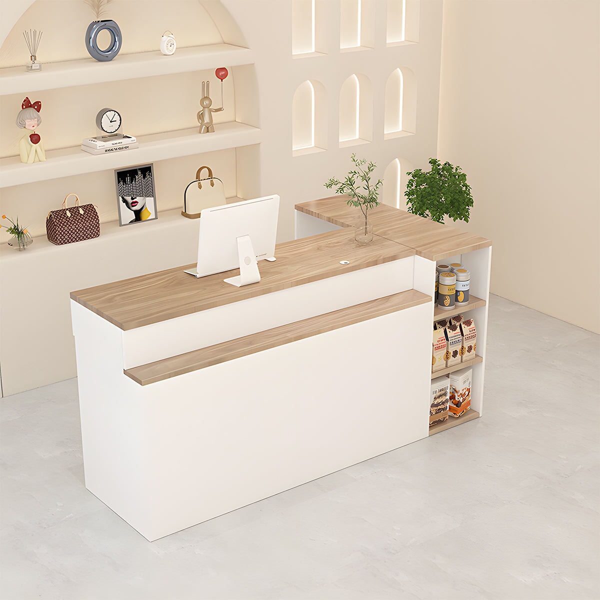 接待櫃檯接待台收銀台收納櫃檯架大容量簡約溫馨米色可訂製RD-A2