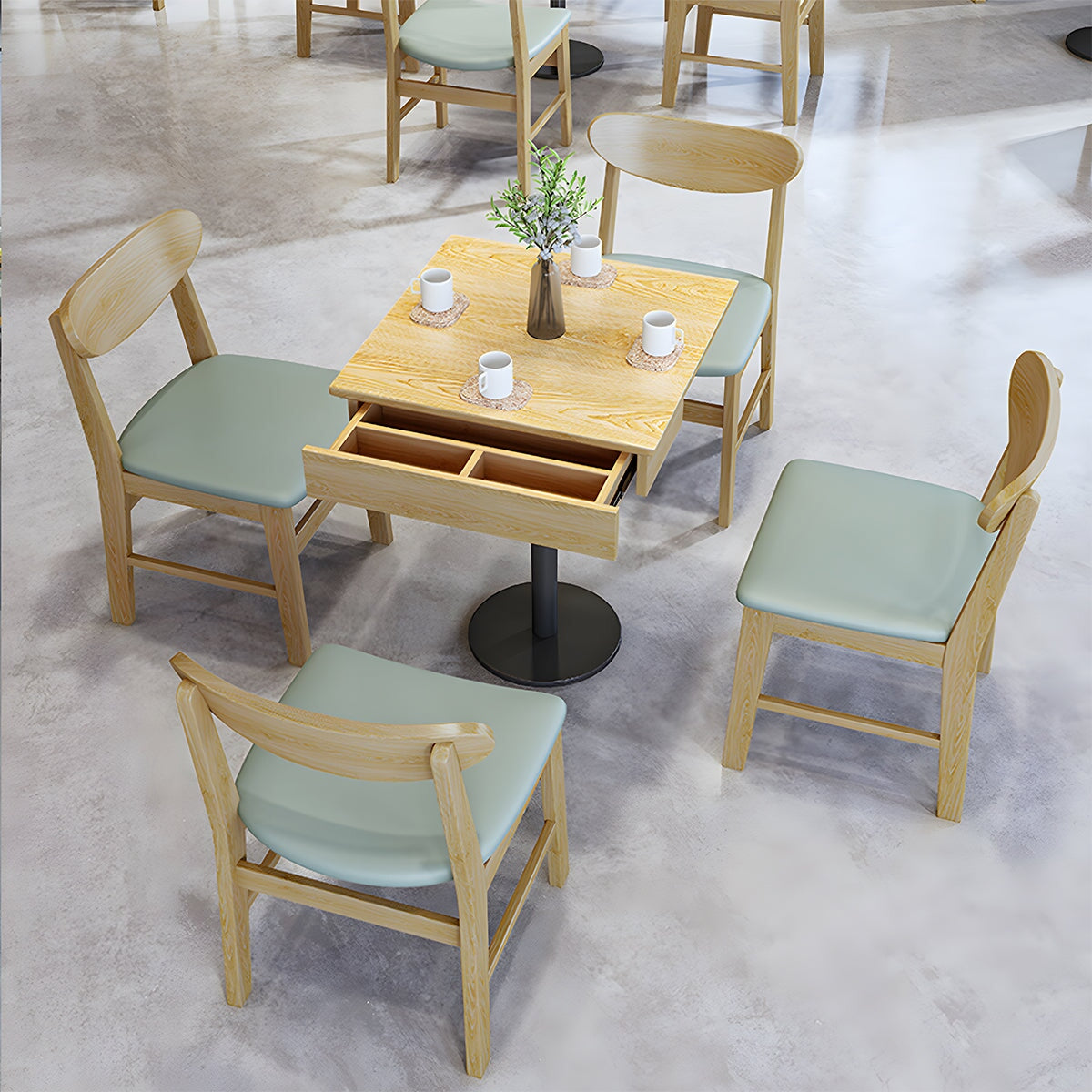 休憩室テーブルセット　コーヒーテーブル　休憩室　2人掛け　ナッパレザー張地　木目調　引出し付き　シンプル　ナチュラル　CT-A21