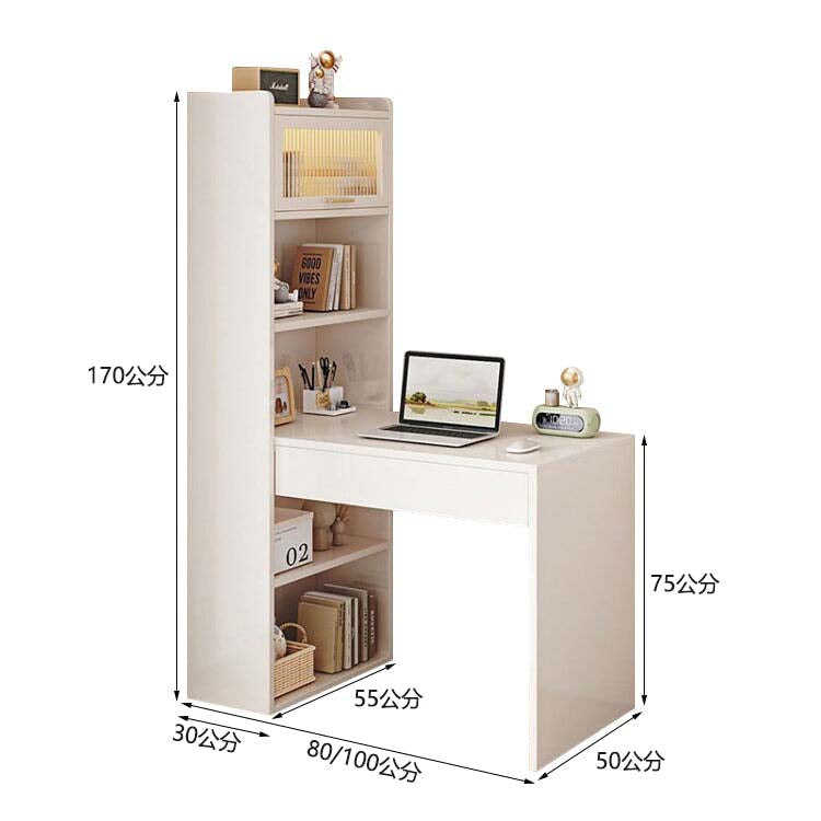 書桌，帶儲物空間的單元桌，三聚氰胺貼面，簡約設計，側架，開放式儲物，帶門，面板腿，抽屜，白色，CD-A8