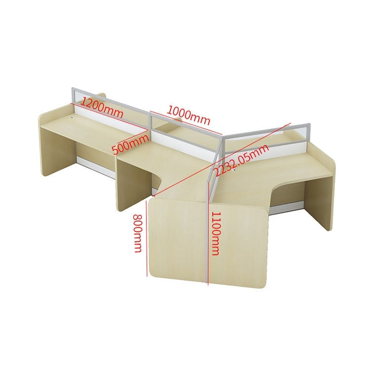 時尚辦公桌，可容納多人，V 型桌面帶隔間，三聚氰胺貼面，鋁合金框架，帶走線孔，楓木白，可定制，OD-A3