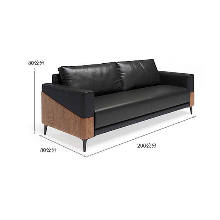 沙發、辦公沙發、接待沙發、人造皮革布料、天然木框架、高密度聚氨酯泡棉、鋼製椅腳、黑色、輕便、可客製化、OS-A10