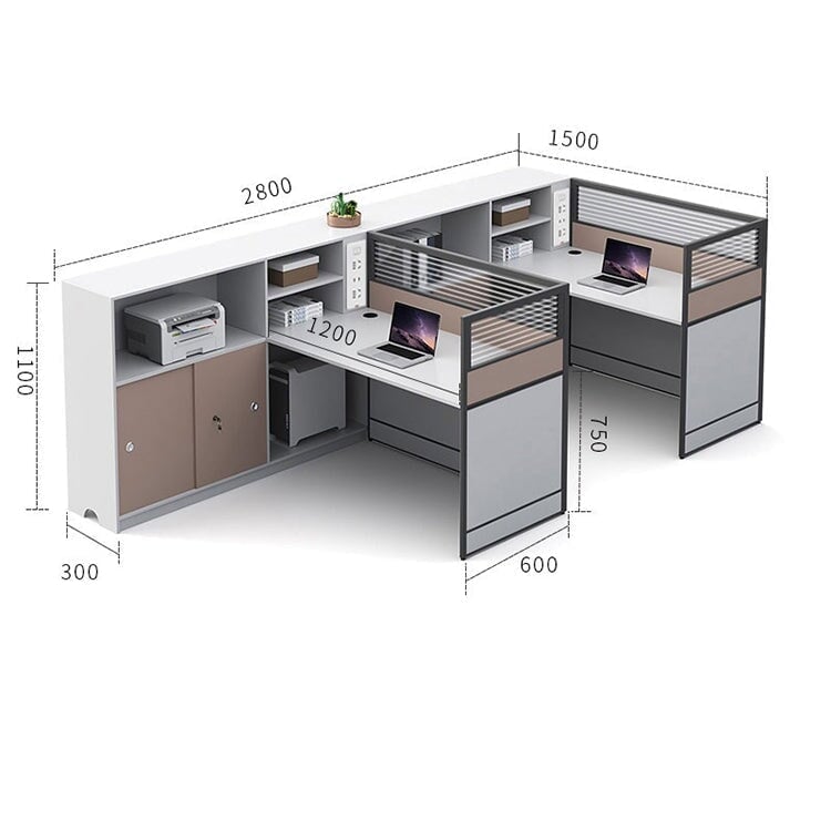 L型辦公桌，簡約設計，三聚氰胺貼面，無線充電器，桌面隔間，側櫃，簡約設計，白色，可客製化，OD-A1