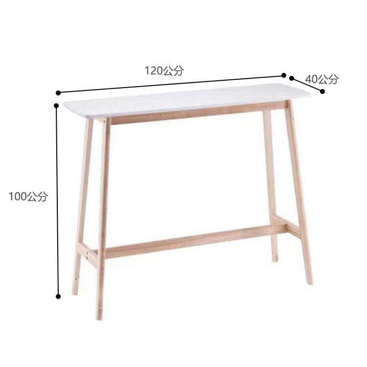 吧台桌、咖啡桌、長方形桌、木紋飾面、穩定結構、圓潤飾面、連接桿、簡約設計、白色、自然色、可客製化、BT-A8