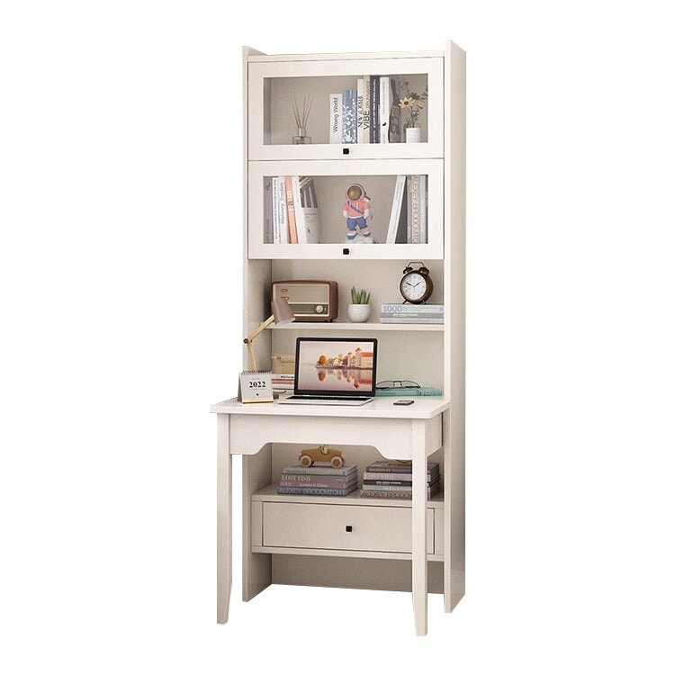 時尚、可折疊、緊湊、節省空間的單元桌，配有強化玻璃頂開門、儲物格和電纜孔，白色，CD-A9