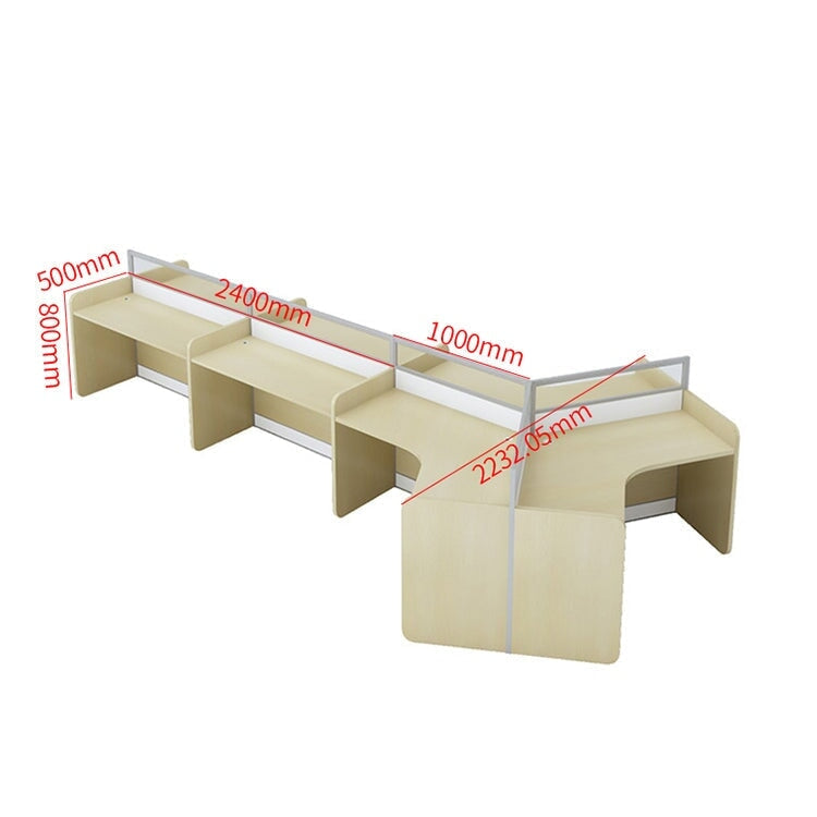 時尚辦公桌，可容納多人，V 型桌面帶隔間，三聚氰胺貼面，鋁合金框架，帶走線孔，楓木白，可定制，OD-A3