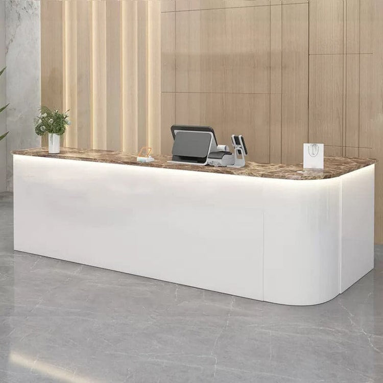 高品質接待台，圓潤造型，附LED顯示器、可上鎖抽屜和走線孔，白色大理石飾面，RD-A36