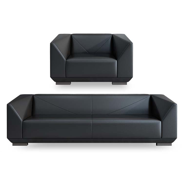 接待沙發，真皮沙發，辦公沙發，接待沙發，真皮軟墊，PVC皮革面料，天然木框架，沙發腿，簡約風格，黑色，可定制，OS-A13