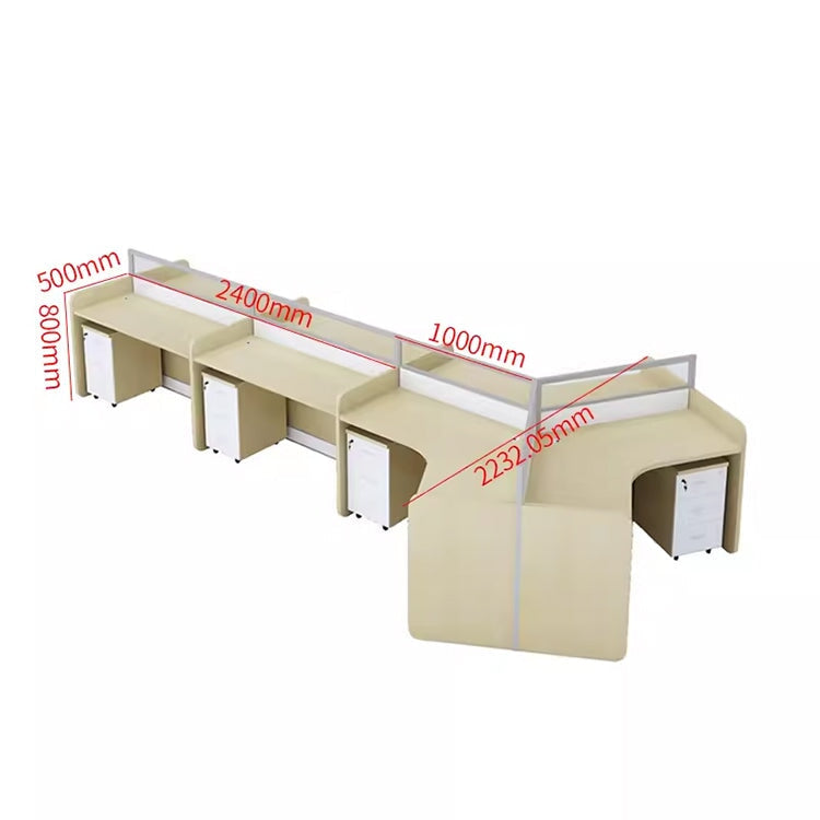 時尚辦公桌，可容納多人，V 型桌面帶隔間，三聚氰胺貼面，鋁合金框架，帶走線孔，楓木白，可定制，OD-A3