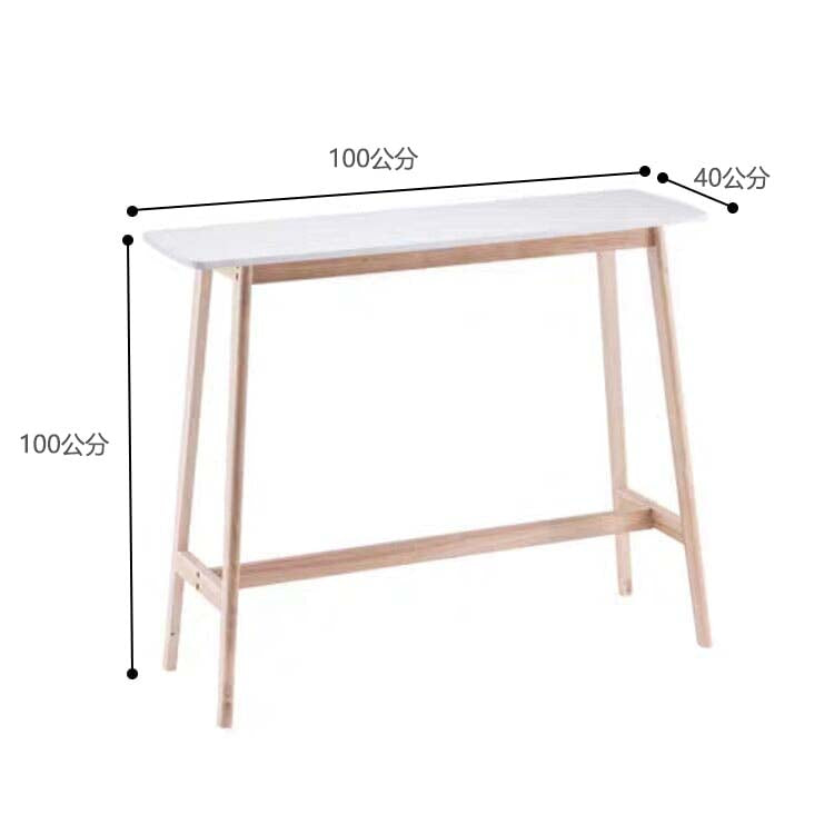 吧台桌、咖啡桌、長方形桌、木紋飾面、穩定結構、圓潤飾面、連接桿、簡約設計、白色、自然色、可客製化、BT-A8