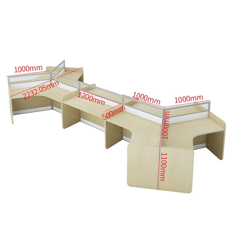 時尚辦公桌，可容納多人，V 型桌面帶隔間，三聚氰胺貼面，鋁合金框架，帶走線孔，楓木白，可定制，OD-A3