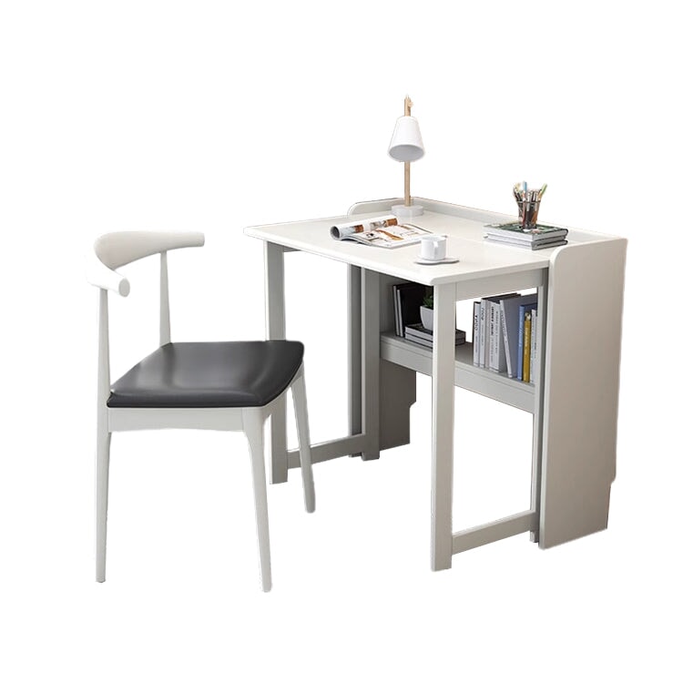 折疊式書桌，帶儲物架，天然橡膠木，接線孔，踢腳板蓋，緊湊，耐用，節省空間，CD-A3