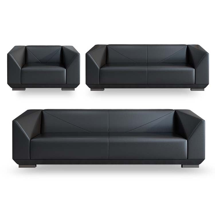 接待沙發，真皮沙發，辦公沙發，接待沙發，真皮軟墊，PVC皮革面料，天然木框架，沙發腿，簡約風格，黑色，可定制，OS-A13