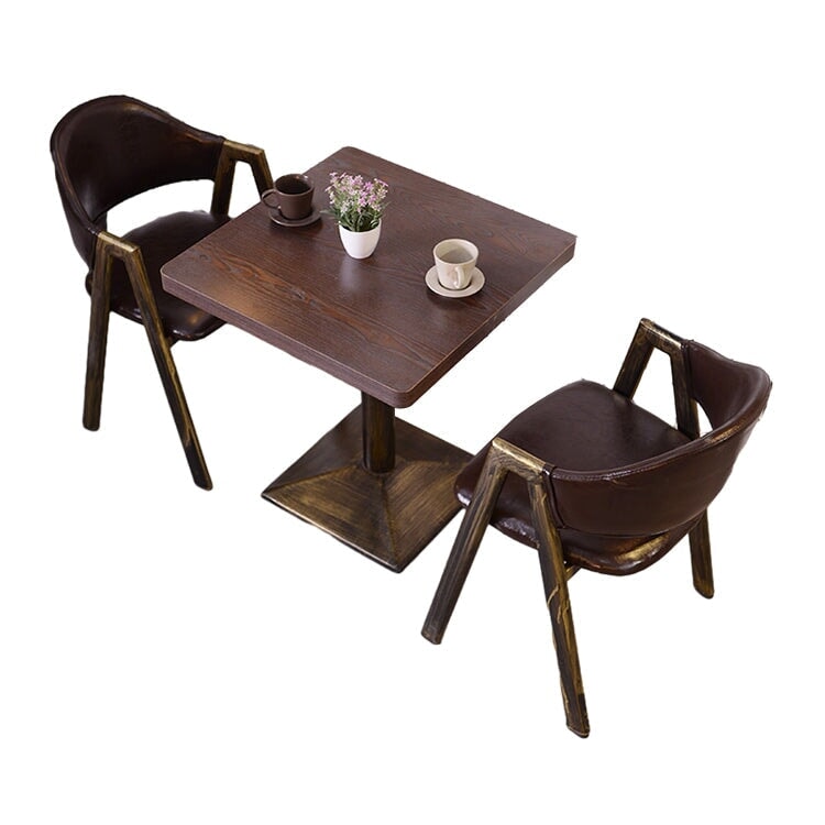 餐廳咖啡桌椅套裝，油鞣皮革和人造皮革面料，圓桌，可坐1-2人，時尚棕色，可定制，CT-A26