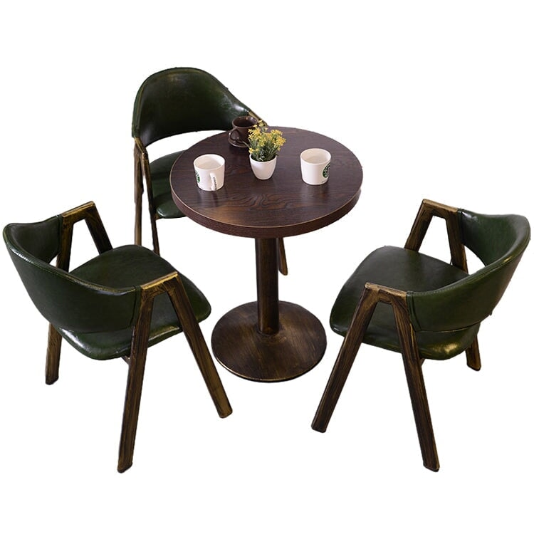 餐廳咖啡桌椅套裝，油鞣皮革和人造皮革面料，圓桌，可坐1-2人，時尚棕色，可定制，CT-A26