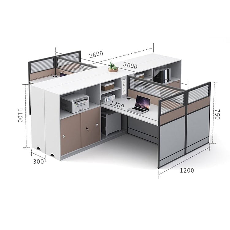 L型辦公桌，簡約設計，三聚氰胺貼面，無線充電器，桌面隔間，側櫃，簡約設計，白色，可客製化，OD-A1