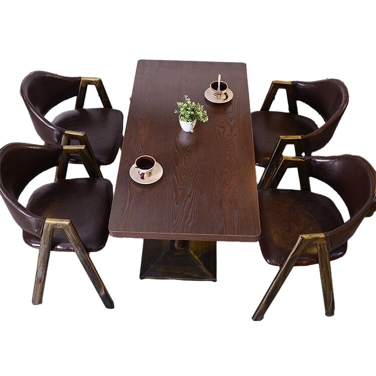 餐廳咖啡桌椅套裝，油鞣皮革和人造皮革面料，圓桌，可坐1-2人，時尚棕色，可定制，CT-A26