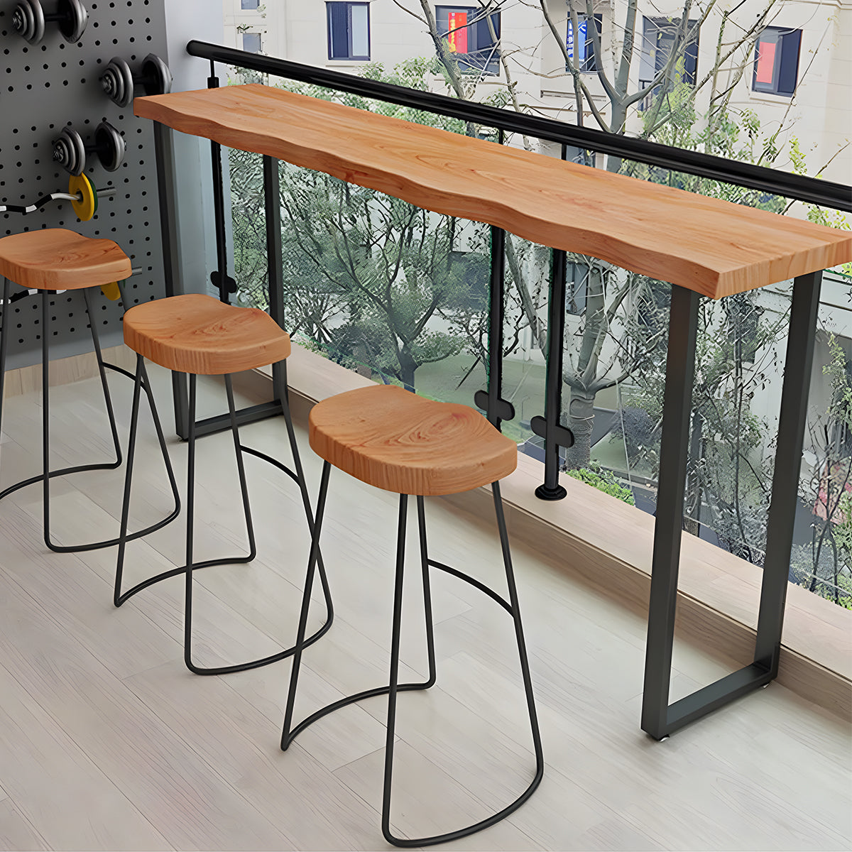 応接テーブル　カウンターテーブル　木製座面　木目調　フィット感がある　スチールフレーム　カジュアル　ナチュラル　カスタマイズ可能　BT-A5
