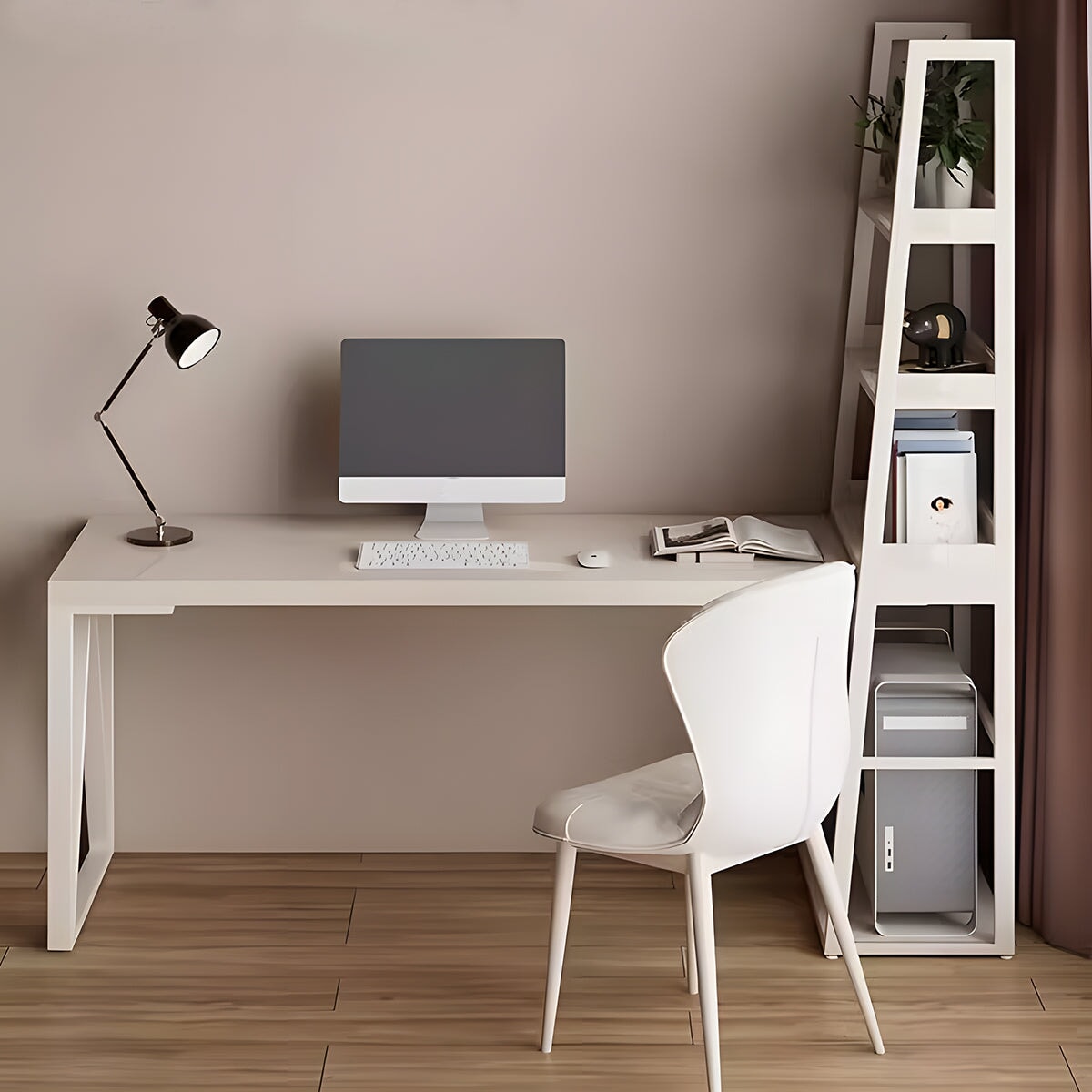 デスク　伸長式デザイン　サイドラック付き　スチールフレーム　焼付塗装　長持ち　ベニヤ合板　下肢空間　柔軟性　ホワイト　カスタマイズ可能　CD-A10