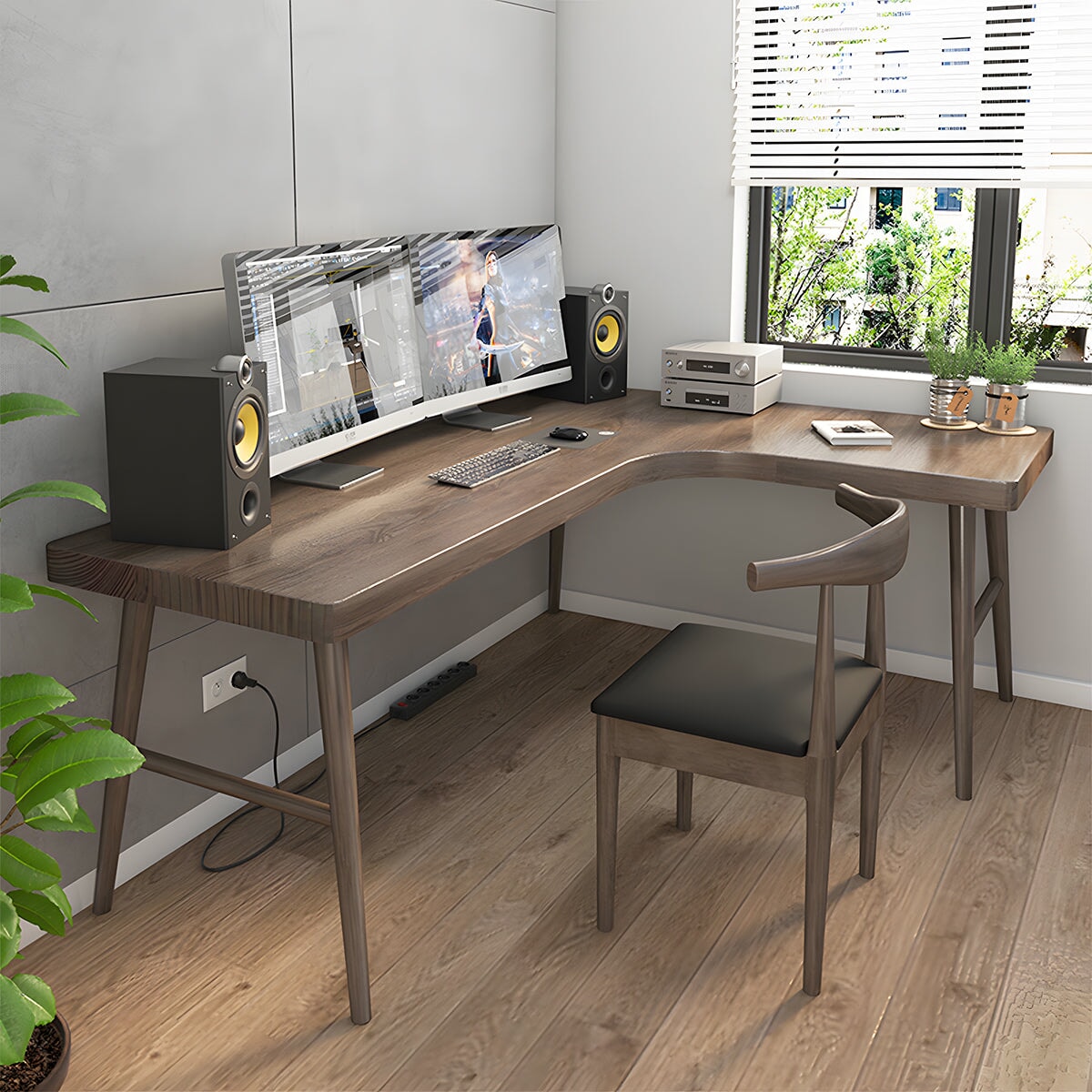 デスク　パソコンデスク　Ｌ字型　作業用　広い天板　天然パイン材　分厚い　重厚さ　耐久性　角丸加工　安定性　落ち着き　穏やか　シンプル　カスタマイズ可能　CD-A13