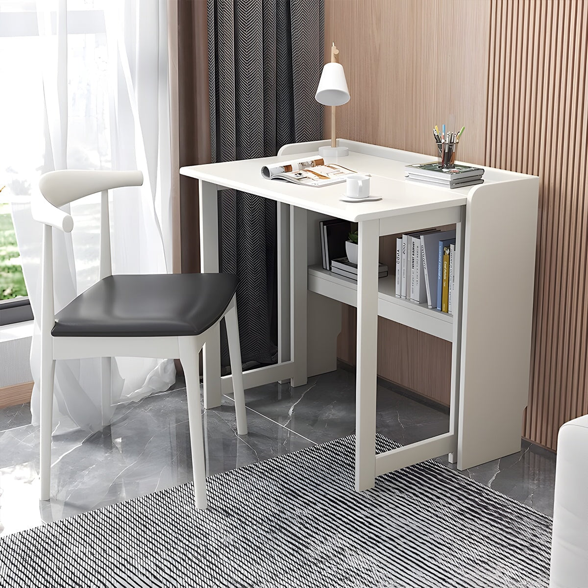 デスク　収納棚　折りたたみ　天然木　ラバーウッド　配線孔　巾木よけ　コンパクト　高耐荷重　省スペース　CD-A3