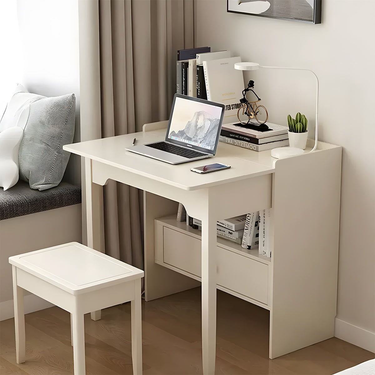 オフィス 収納 デスク 　折り畳み式　バタフライ式デスク　コンパクト　省スペース　収納スペース　引き出し　巾木避けデザイン　天然木フレーム　ねじれにくい　ホワイト　CD-A6