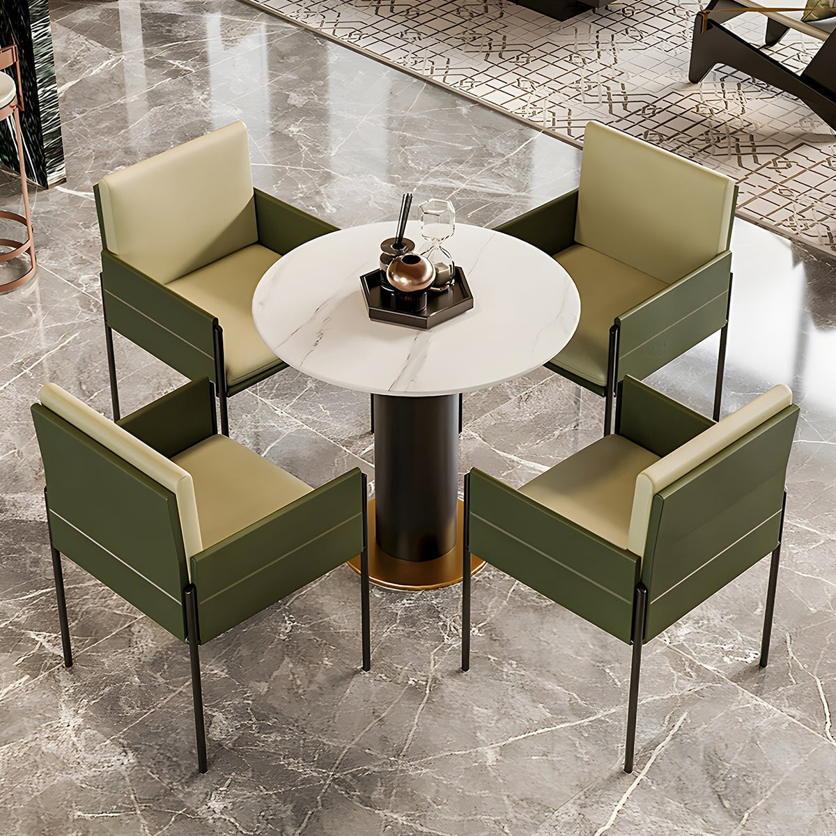 応接セット　応接テーブル　円形テーブル　リビングチェア　オフェスチェア　チェア　シンプル　ナッパレザー　高密度ウレタンフォーム　セラミック天板　スチールフレーム　カスタマイズ可能　CT-A13