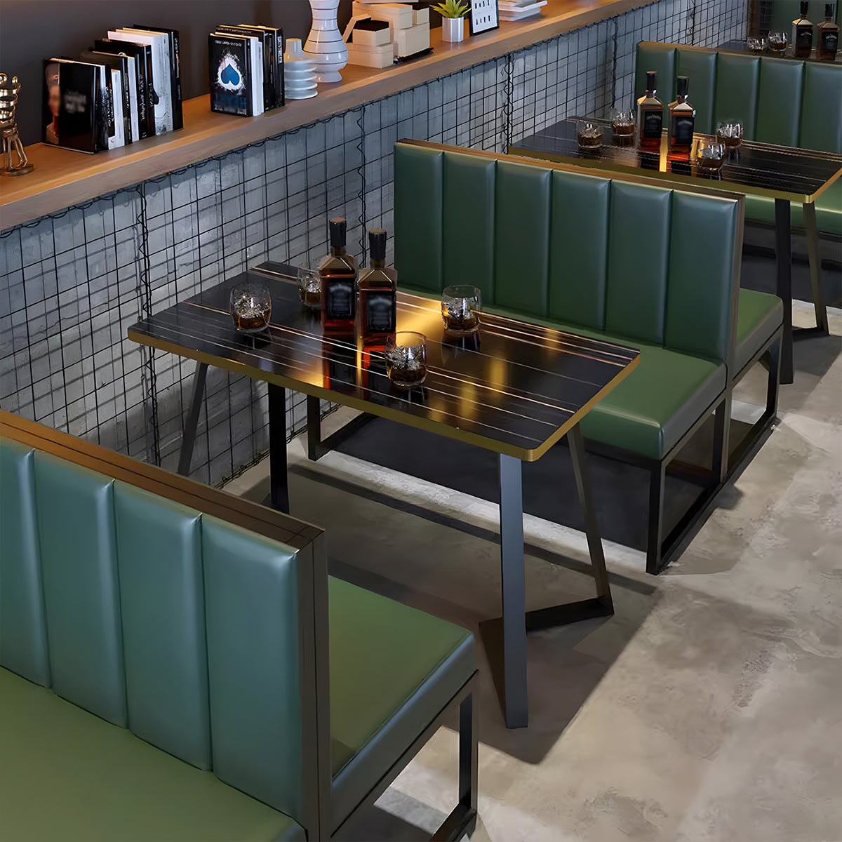 カフェ風ダイニング　コーヒーテーブル　店舗用　業務用　カラフルチェア　ナッパレザー　マーブル模様　エレガント　グリーン　ナチュラル　カスタマイズ可能　CT-A3