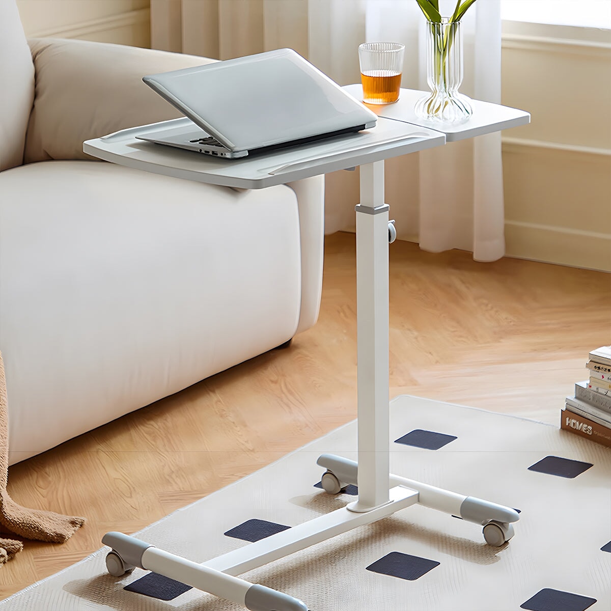 デスク　昇降デスク　作業デスク　昇降　四段階　回転可能天板　転び止め　丸み　角丸加工　コンパクト　省スペース　キャスター　移動可能　使い勝手　実用　シンプル　ホワイト　HAD-A1