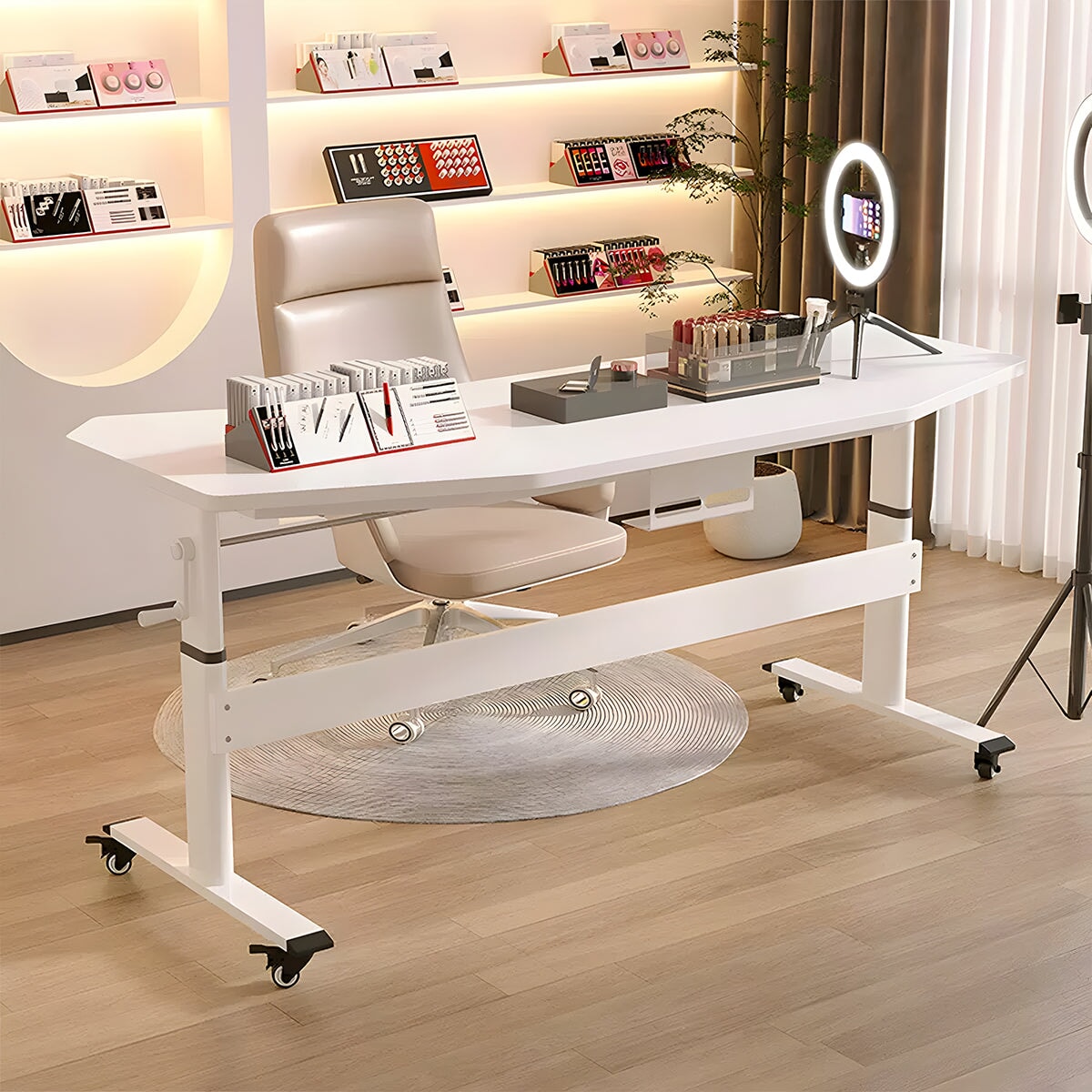 昇降 式 デスク　デスク　パソコンデスク　ワークデスク　作業用　幾何学　昇降可能　厚み　エコ板材　隠れ配線　メインフレーム収納　シンプル　洗練　モダン　HAD-A4