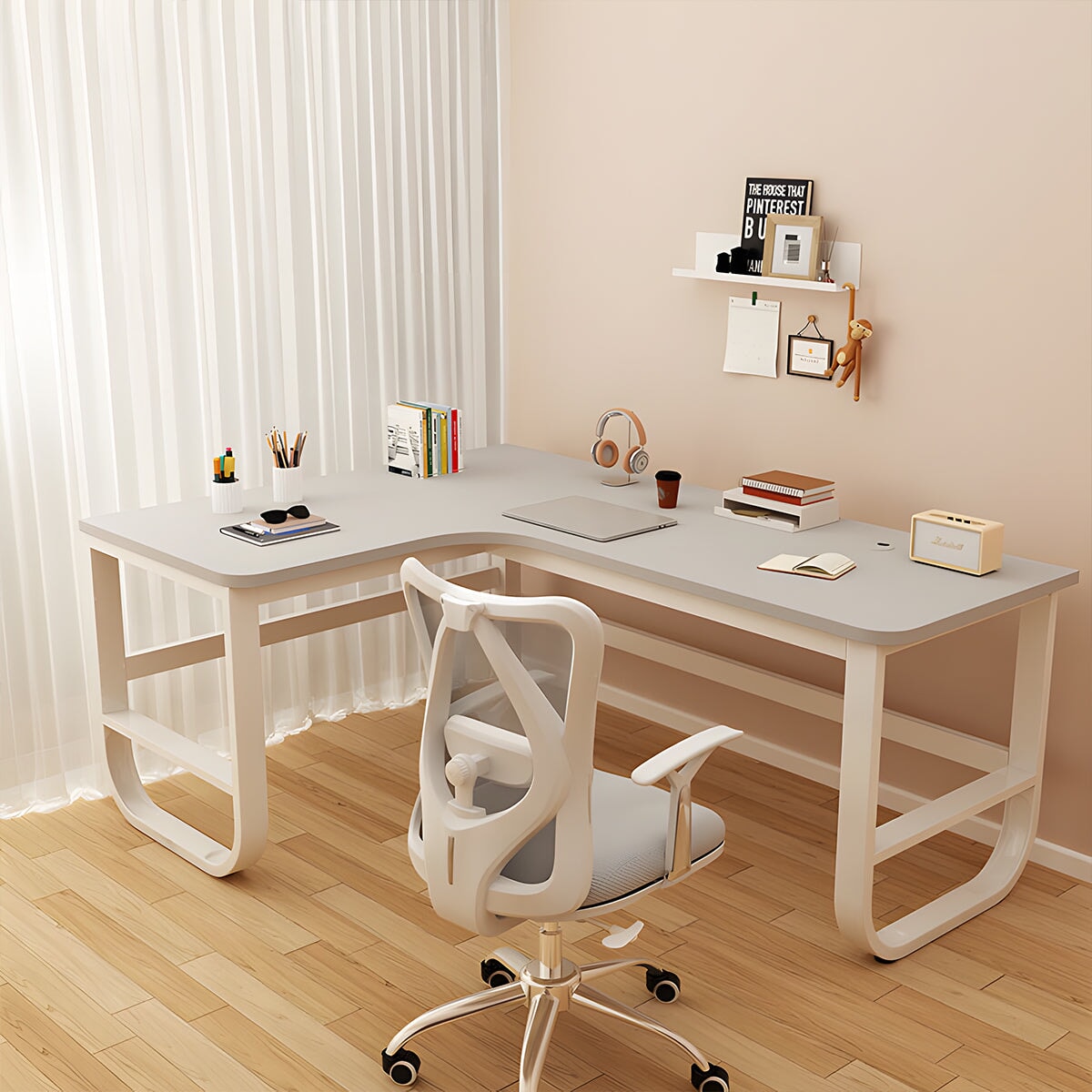 デスク　ワークデスク　L字型デスク　スチールフレーム　プラパート　メラミン化粧板　広い下肢空間　ロの字脚　CD-A5