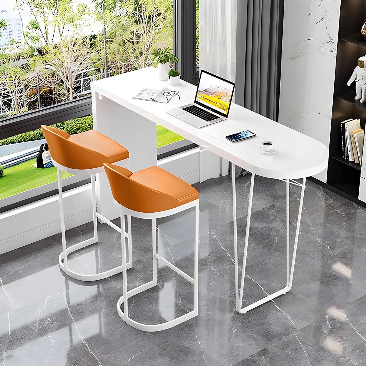 カウンターテーブル ホワイト　カウンターチェア　メラミン化粧板　スチール製の脚　PUレザー　高密度ウレタンフォーム　無臭無害　ホワイト　カスタマイズ可能　BT-A12