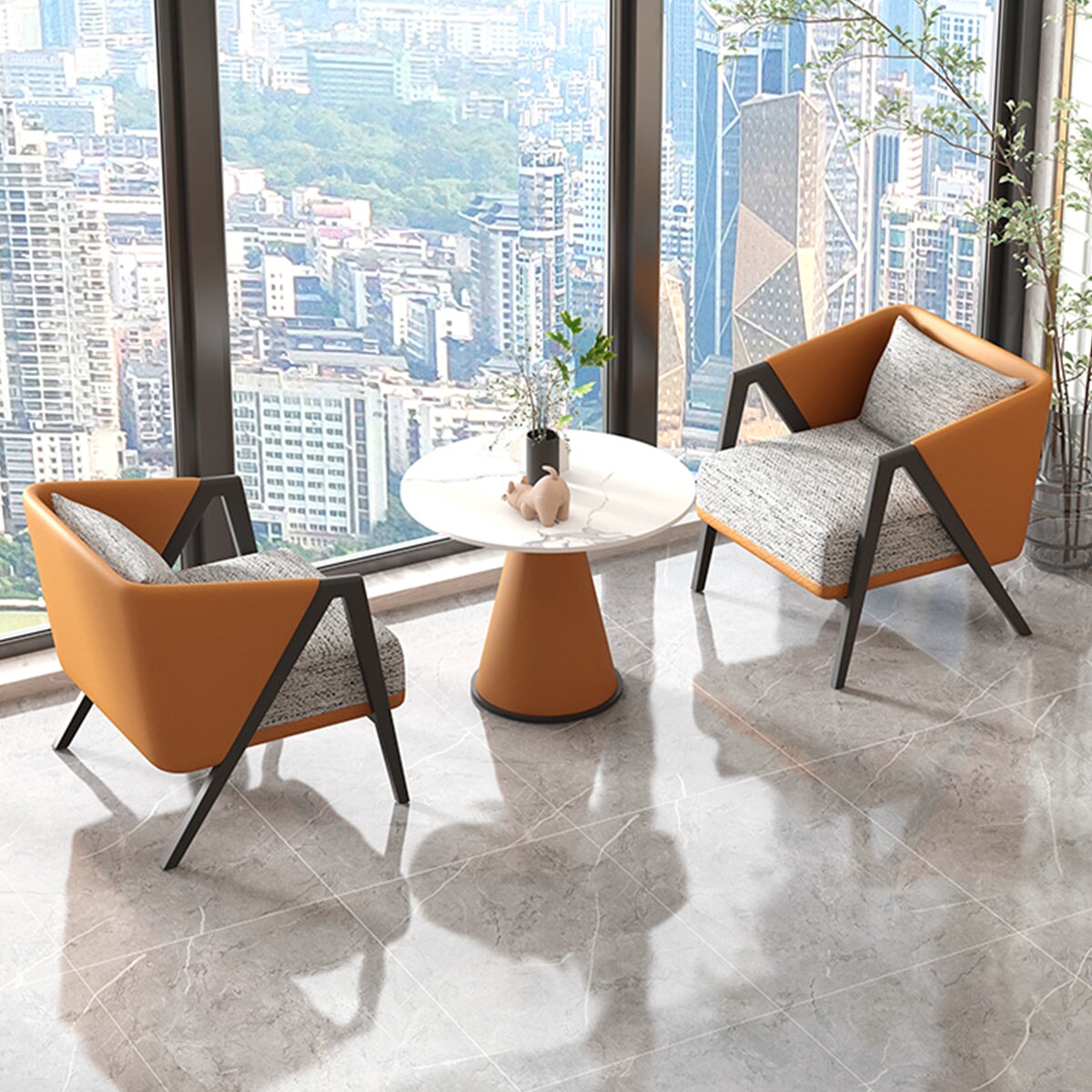 応接セット　応接ソファ　コンパクト　シンプル　セラミック天板　耐摩耗性　エッジ加工　天然木　PUレザー　耐久性　コットンリネン生地　高密度ウレタン　CT-A8