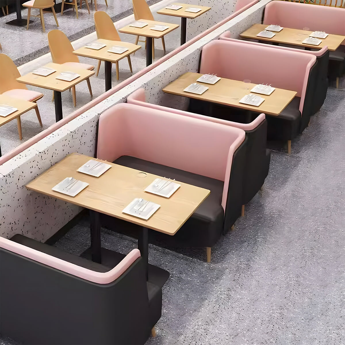 店舗用ソファセット　シンプルデザイン　マーブル模様　PVCレザー生地　高密度ウレタンフォーム　天然木フレーム　店舗用什器　店舗用家具　ピンク　カスタマイズ可能　CT-A16