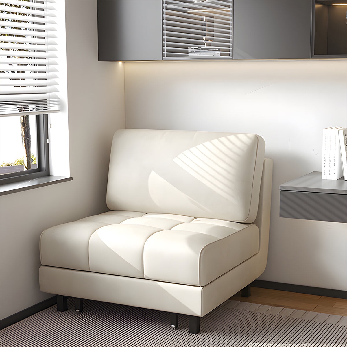一人掛けソファーベッド　スチールベース　ポリエステル生地　高密度ウレタンフォーム　ラテックスクッション　コンパクト　省スペース　ホワイト　カスタマイズ可能　SF-A12