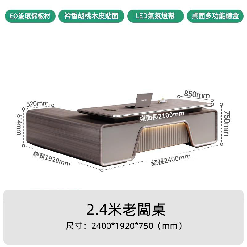 高級老闆桌輕奢高級感總經理辦公室辦公桌簡約現代高端全套大班台ED-A118