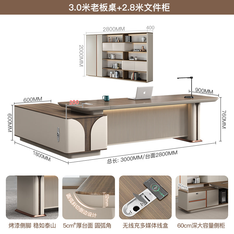 Office Desk, Boss Desk, Simple Modern Light Luxury High-End Desk and Chair Set, Lacquered Presidential Office Furniture, Executive Desk ED-A106