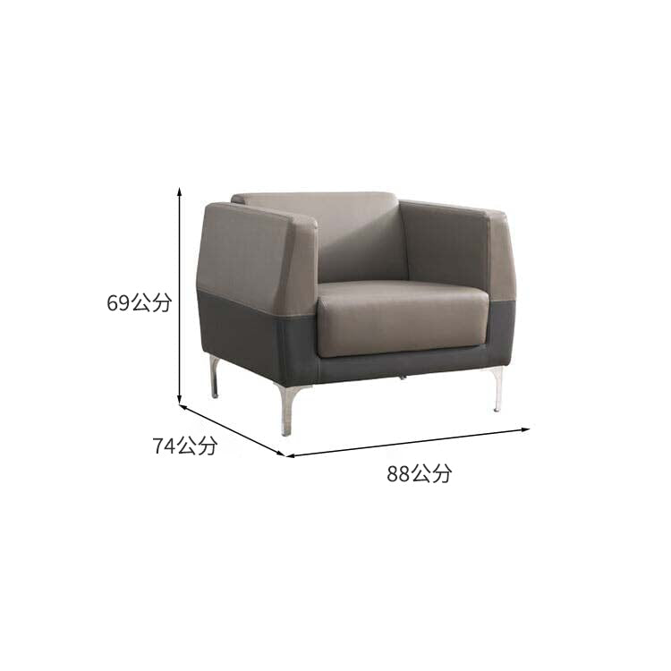 接待沙發、客廳沙發、皮革沙發、接待套裝、木紋飾面、PVC皮革面料、高密度聚氨酯泡棉、天然木框架、寬桌面、不銹鋼材質、簡約現代設計、黑色、棕色、OS-A1