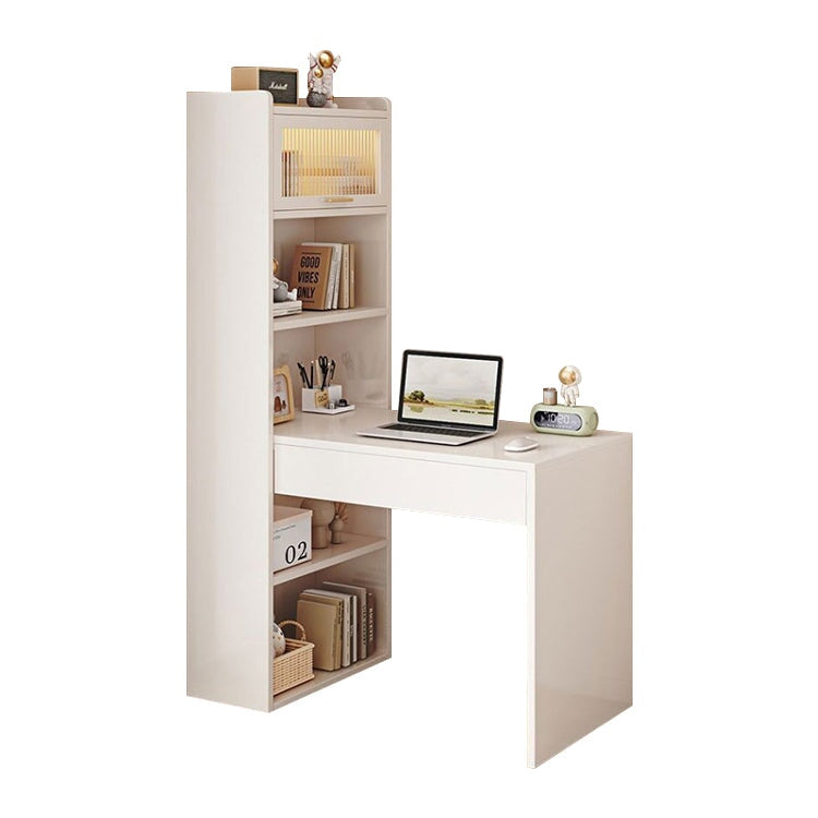 書桌，帶儲物空間的單元桌，三聚氰胺貼面，簡約設計，側架，開放式儲物，帶門，面板腿，抽屜，白色，CD-A8