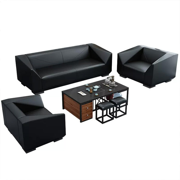 沙發，接待沙發，室內，接待用途，皮革，透氣，舒適貼合，聚氨酯泡沫，幾何設計，天然木材，時尚，現代，黑色，可定制，OS-A14